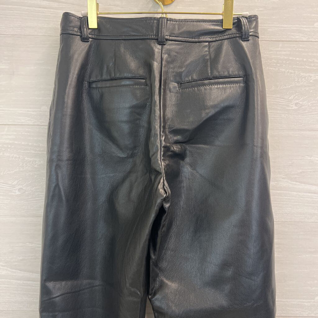 Babaton Black Soft Faux Leather Wide Leg Pants 6