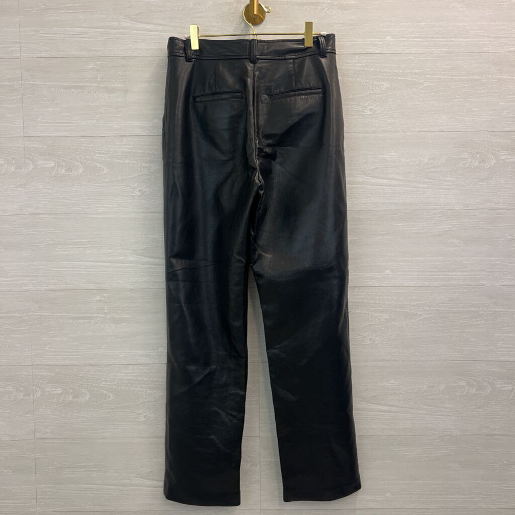 Babaton Black Soft Faux Leather Wide Leg Pants 6