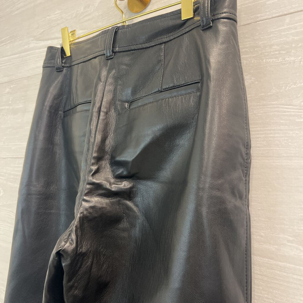 Babaton Black Soft Faux Leather Wide Leg Pants 6