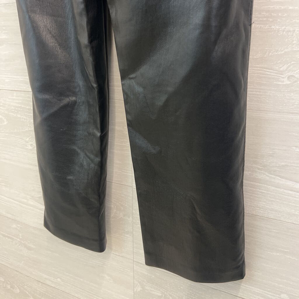 Babaton Black Soft Faux Leather Wide Leg Pants 6