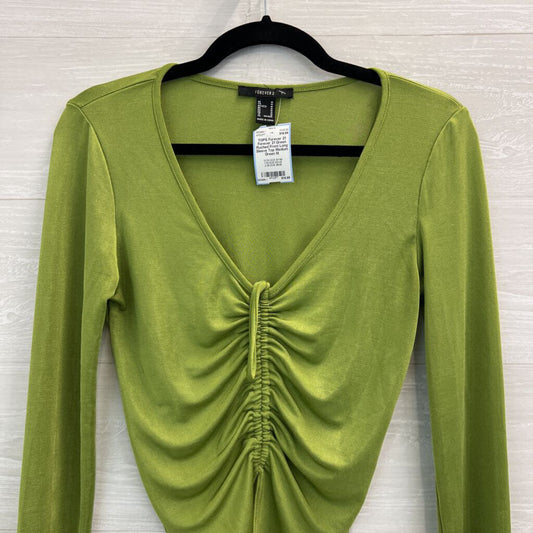 Forever 21 Green Ruched Front Long Sleeve Top Medium