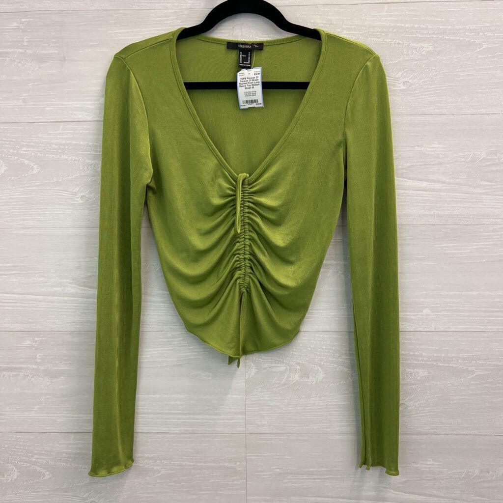 Forever 21 Green Ruched Front Long Sleeve Top Medium