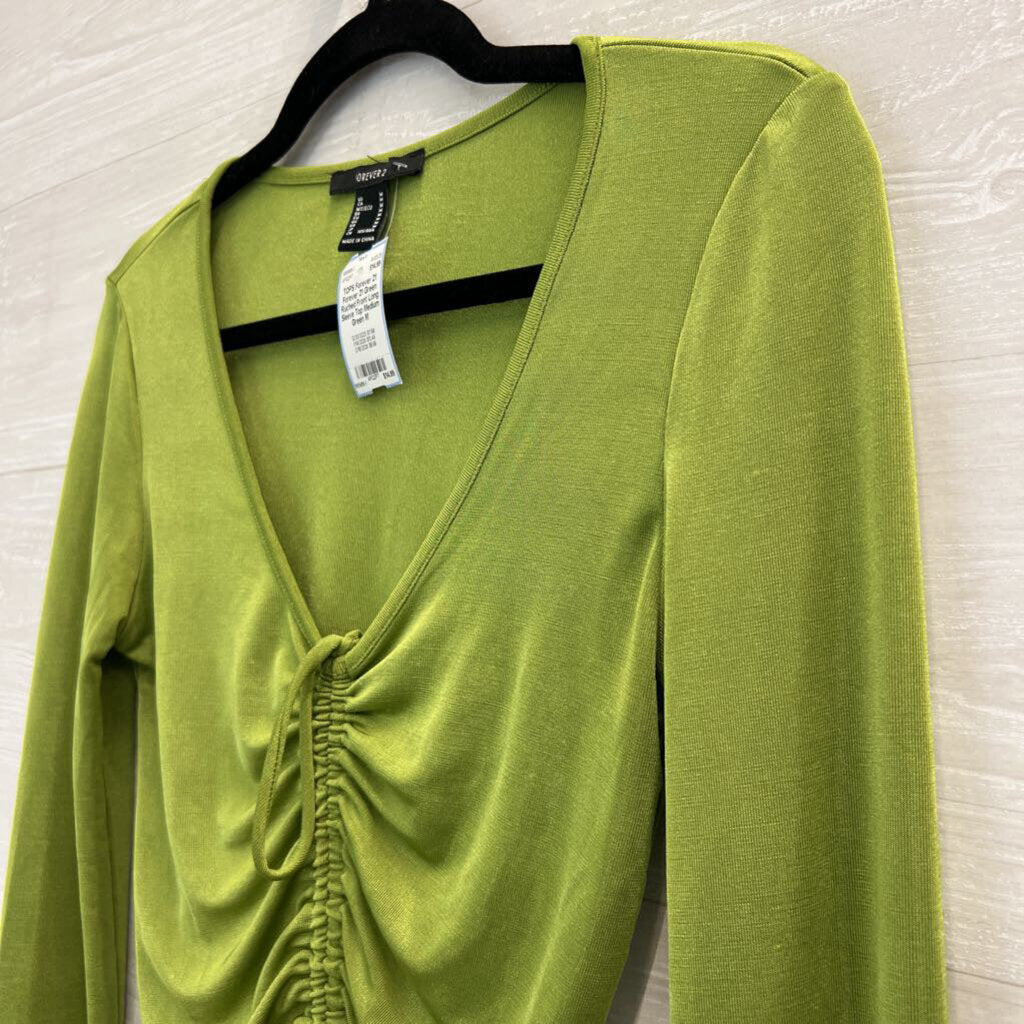 Forever 21 Green Ruched Front Long Sleeve Top Medium