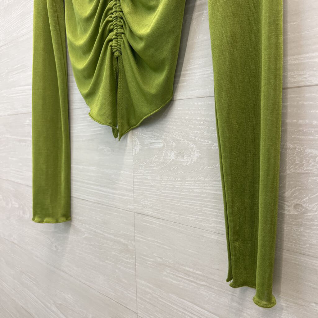 Forever 21 Green Ruched Front Long Sleeve Top Medium