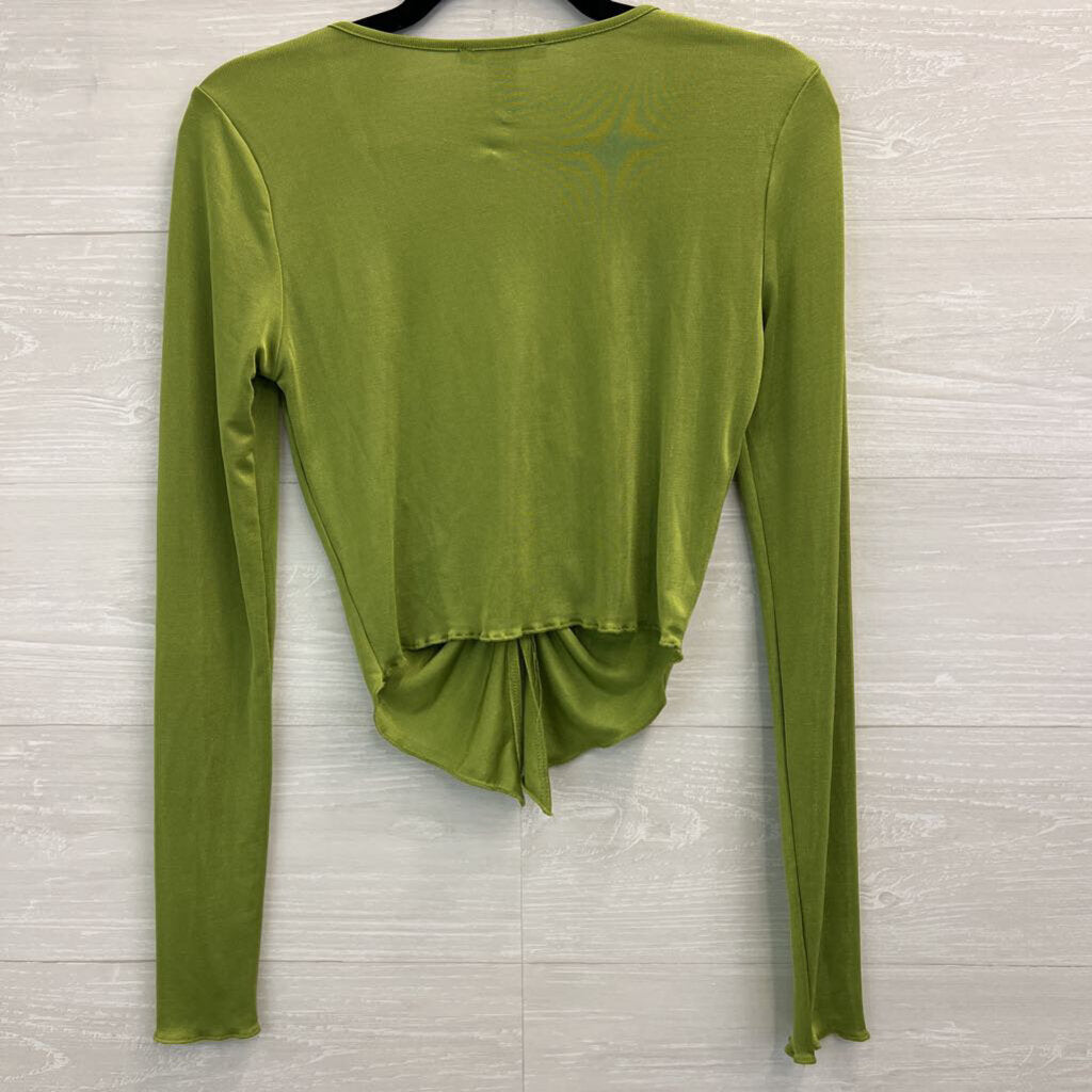 Forever 21 Green Ruched Front Long Sleeve Top Medium