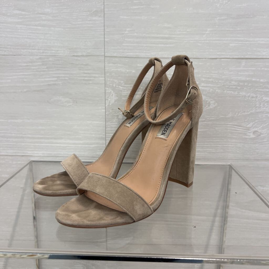 Steve Madden Beige Suede Ankle Strap Carson Heels 8