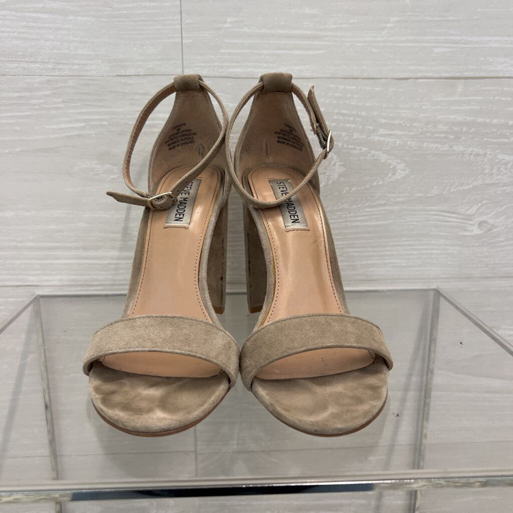 Steve Madden Beige Suede Ankle Strap Carson Heels 8