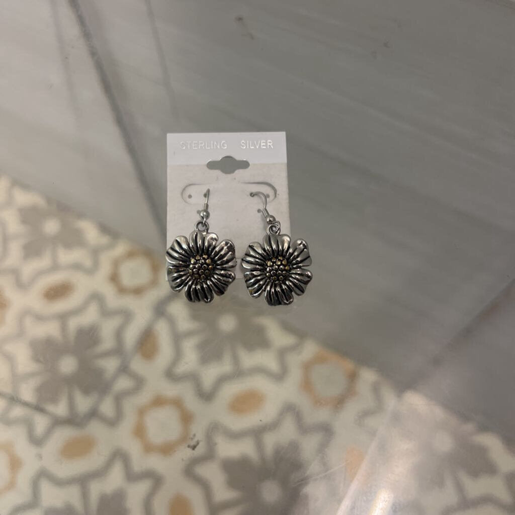 Sterling Silver Flower Dangle Earrings