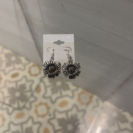 Sterling Silver Flower Dangle Earrings
