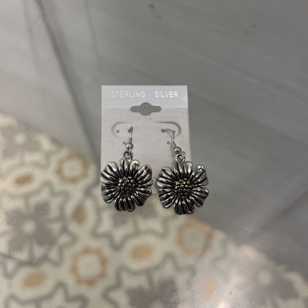 Sterling Silver Flower Dangle Earrings