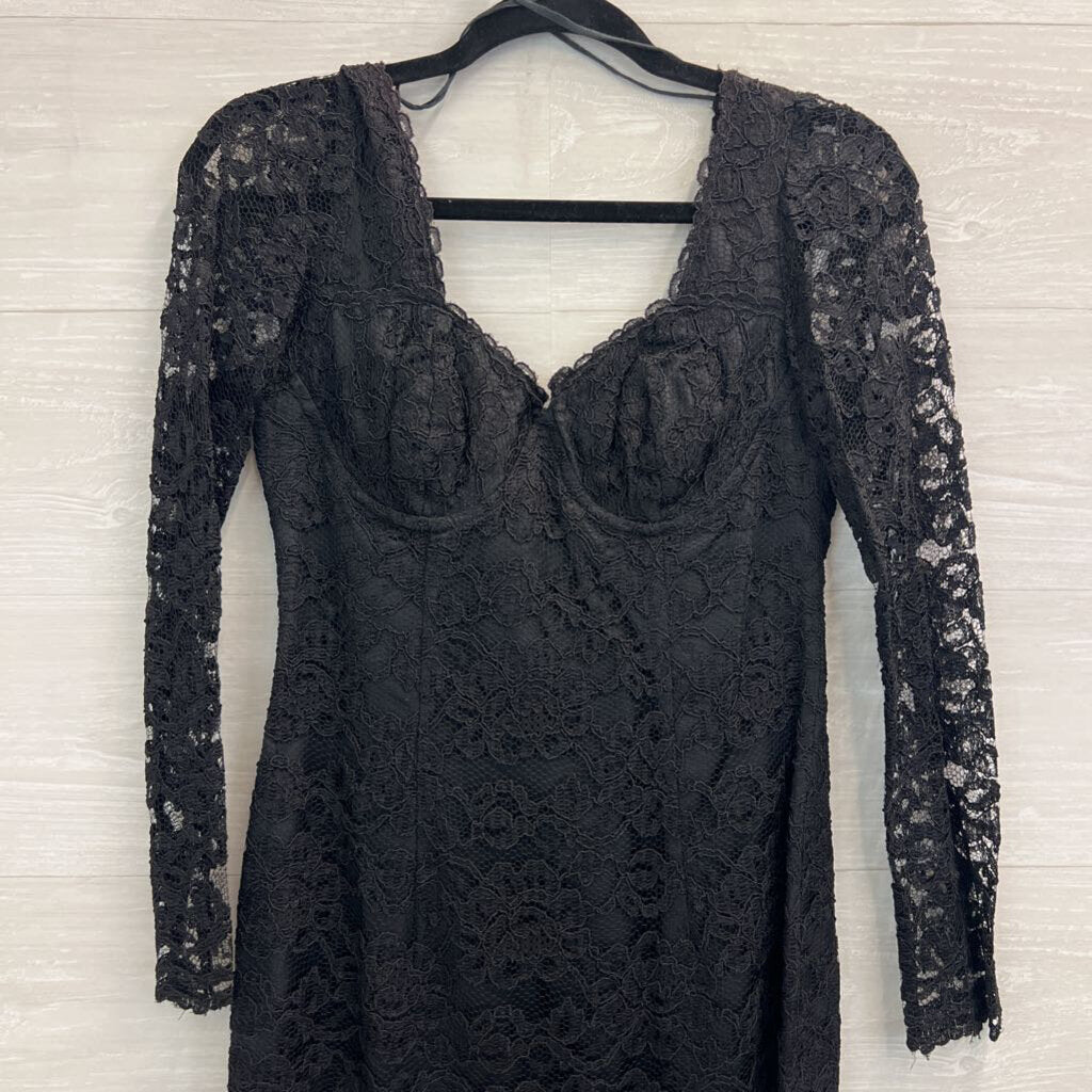 Vintage Moda Intl Black Lace Long Sleeve Dress 6 Petite