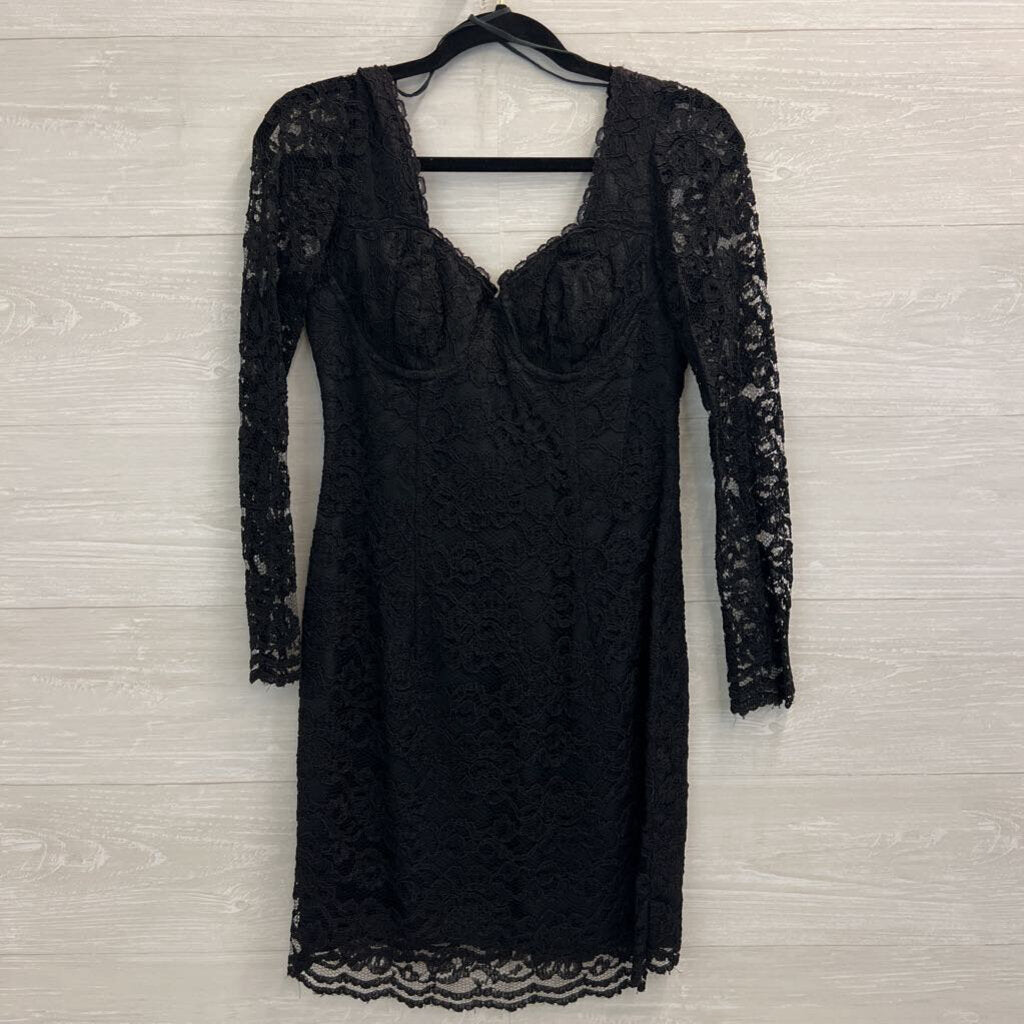 Vintage Moda Intl Black Lace Long Sleeve Dress 6 Petite