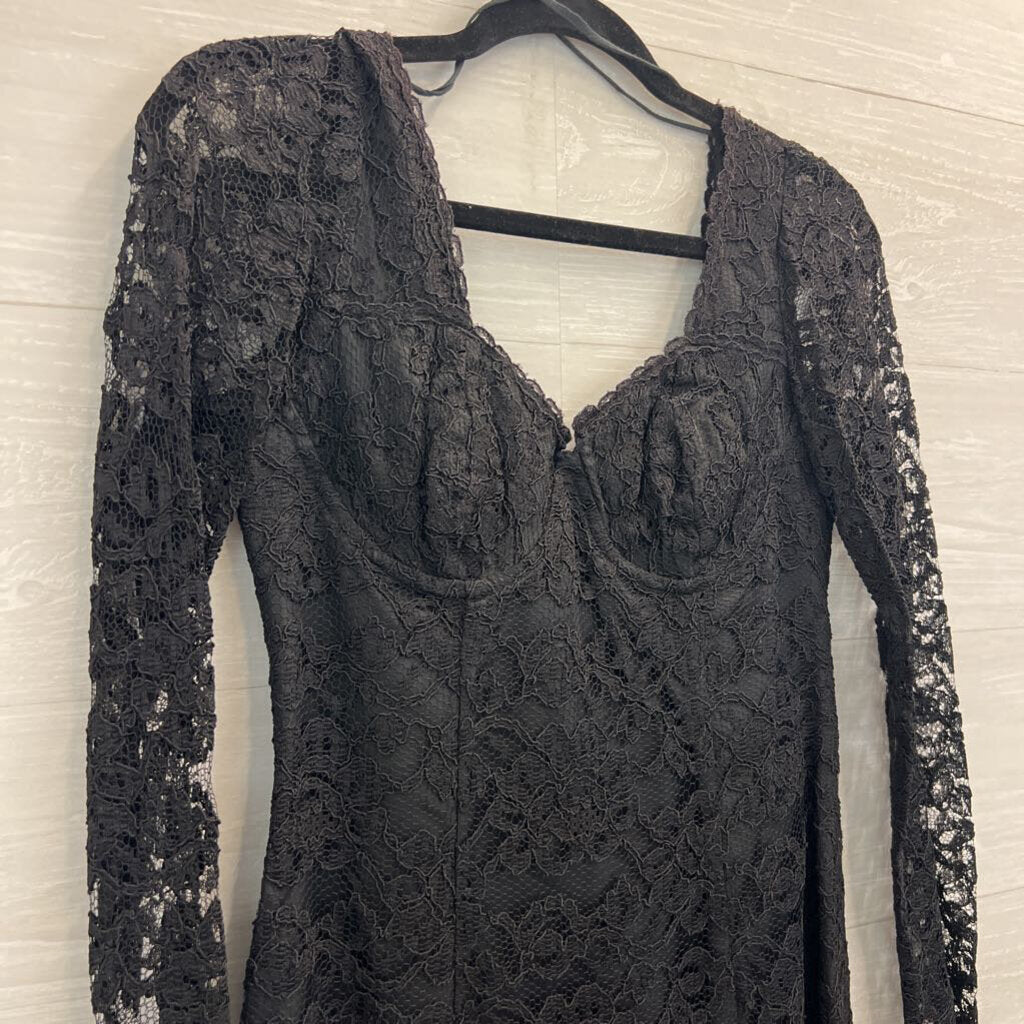 Vintage Moda Intl Black Lace Long Sleeve Dress 6 Petite