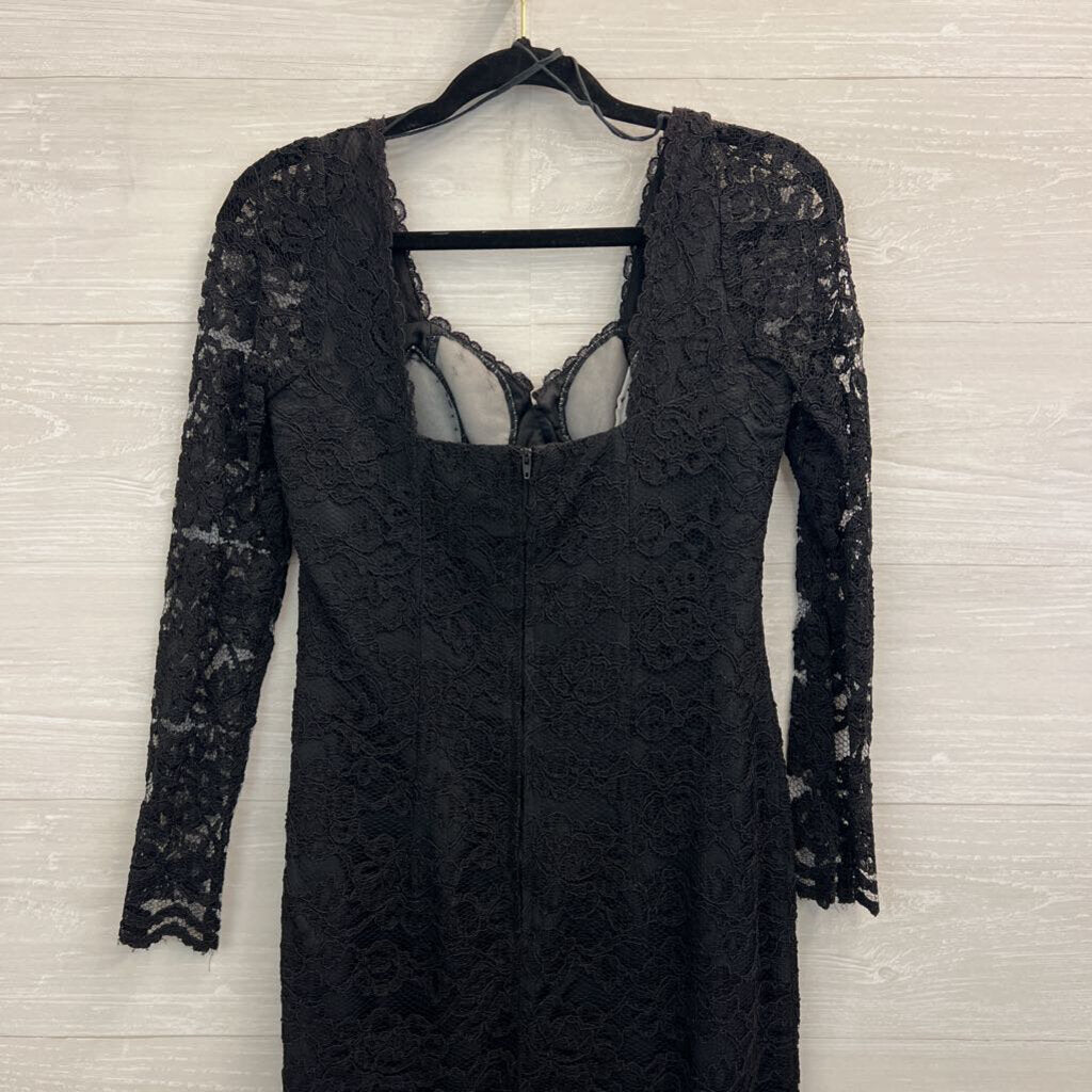 Vintage Moda Intl Black Lace Long Sleeve Dress 6 Petite