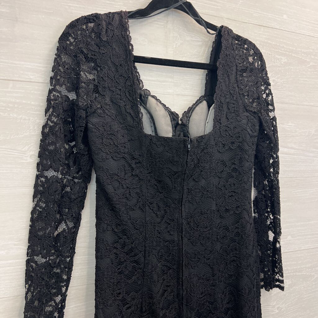 Vintage Moda Intl Black Lace Long Sleeve Dress 6 Petite