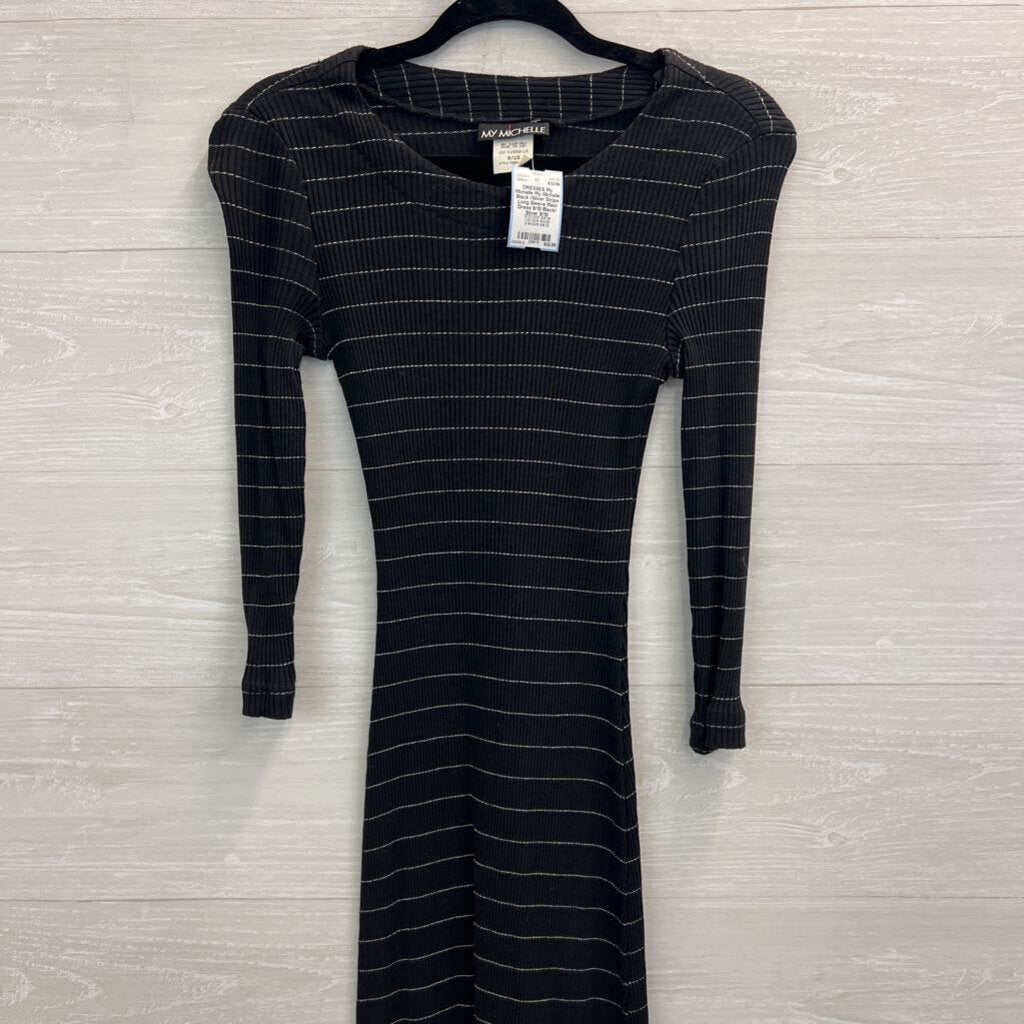 My Michelle Black /Silver Stripe Long Sleeve Maxi Dress 9/10