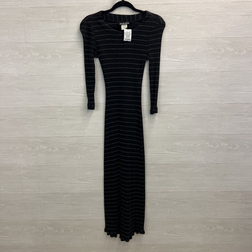 My Michelle Black /Silver Stripe Long Sleeve Maxi Dress 9/10