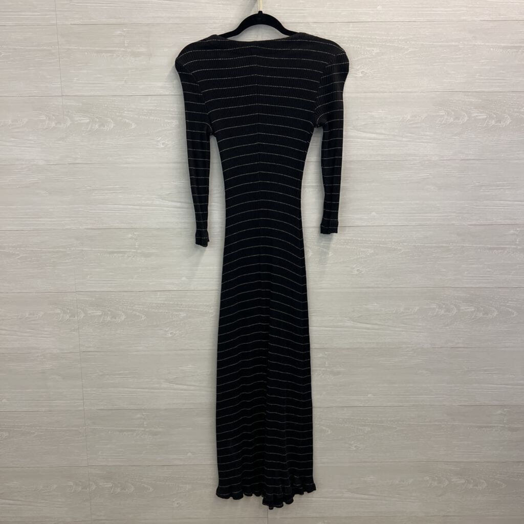 My Michelle Black /Silver Stripe Long Sleeve Maxi Dress 9/10