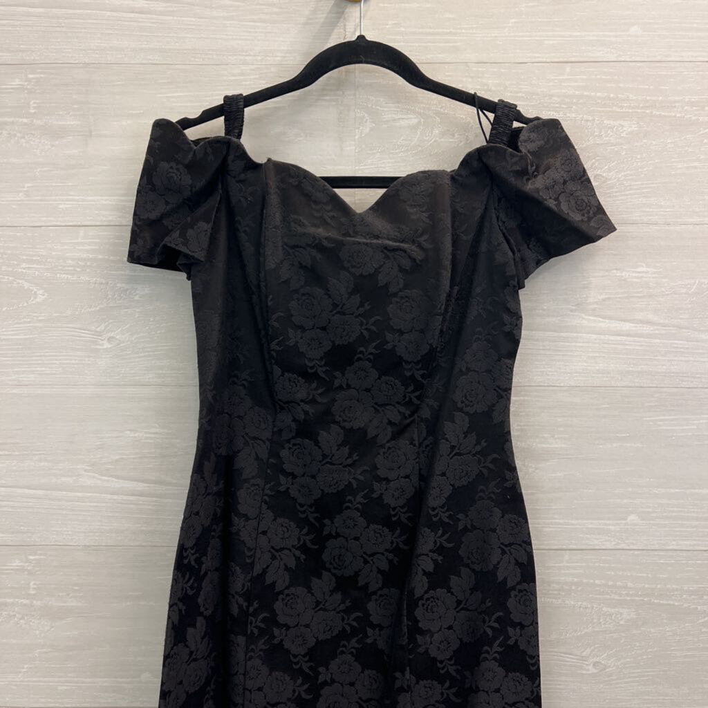 Vintage All That Jazz Black Floral Brocade Off Shoulder Dress Medium