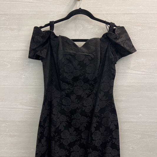Vintage All That Jazz Black Floral Brocade Off Shoulder Dress Medium
