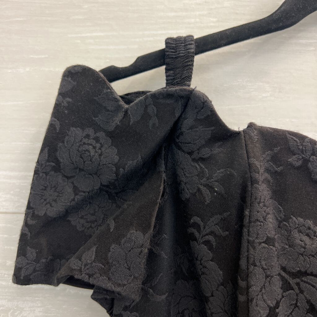 Vintage All That Jazz Black Floral Brocade Off Shoulder Dress Medium