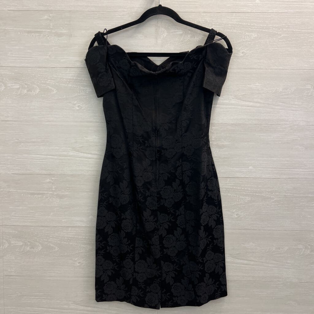Vintage All That Jazz Black Floral Brocade Off Shoulder Dress Medium