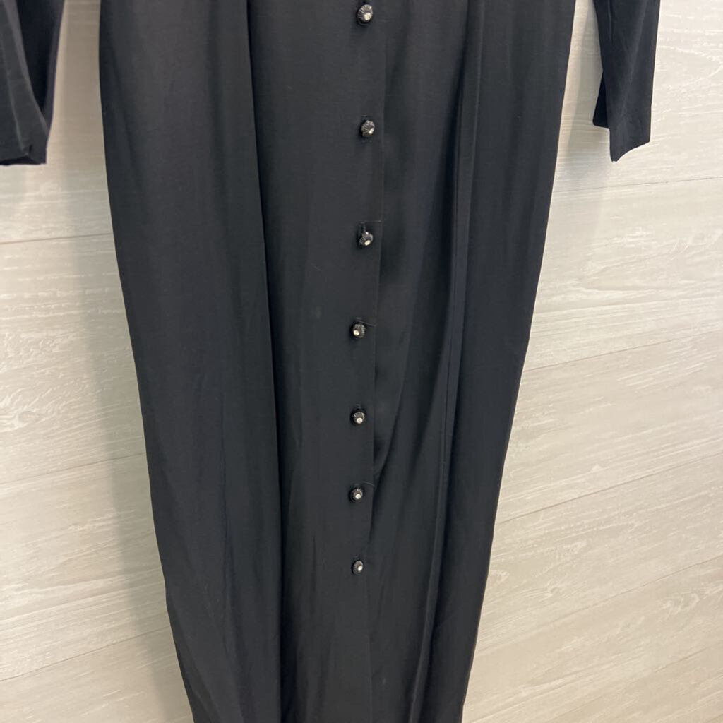 Vintage Marmie West Black Long Sleeve Button Front Maxi Dress 7/8