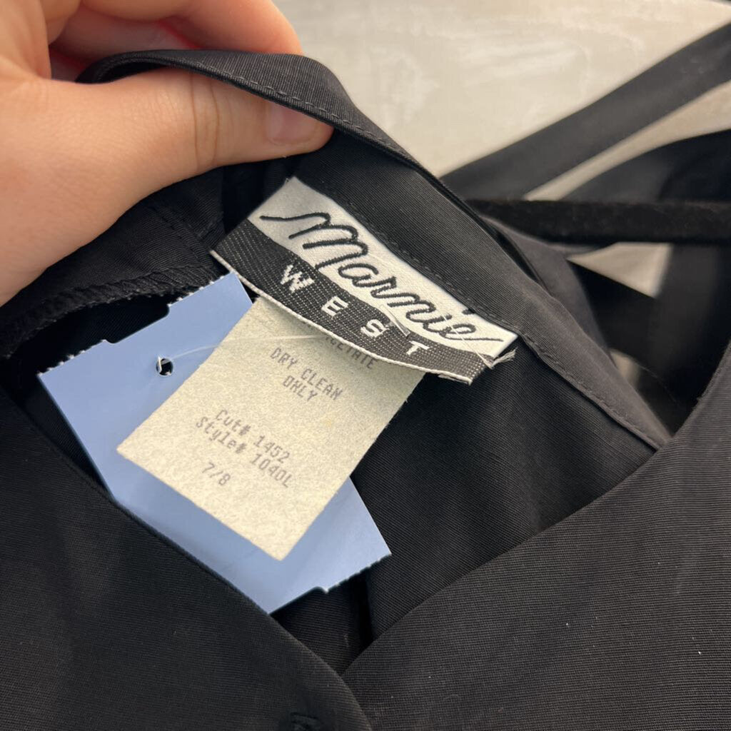 Vintage Marmie West Black Long Sleeve Button Front Maxi Dress 7/8