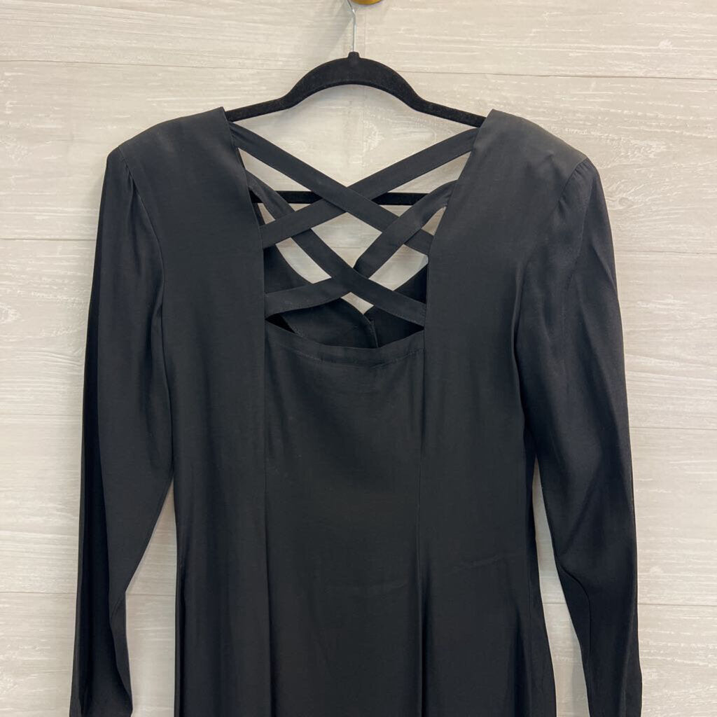 Vintage Marmie West Black Long Sleeve Button Front Maxi Dress 7/8