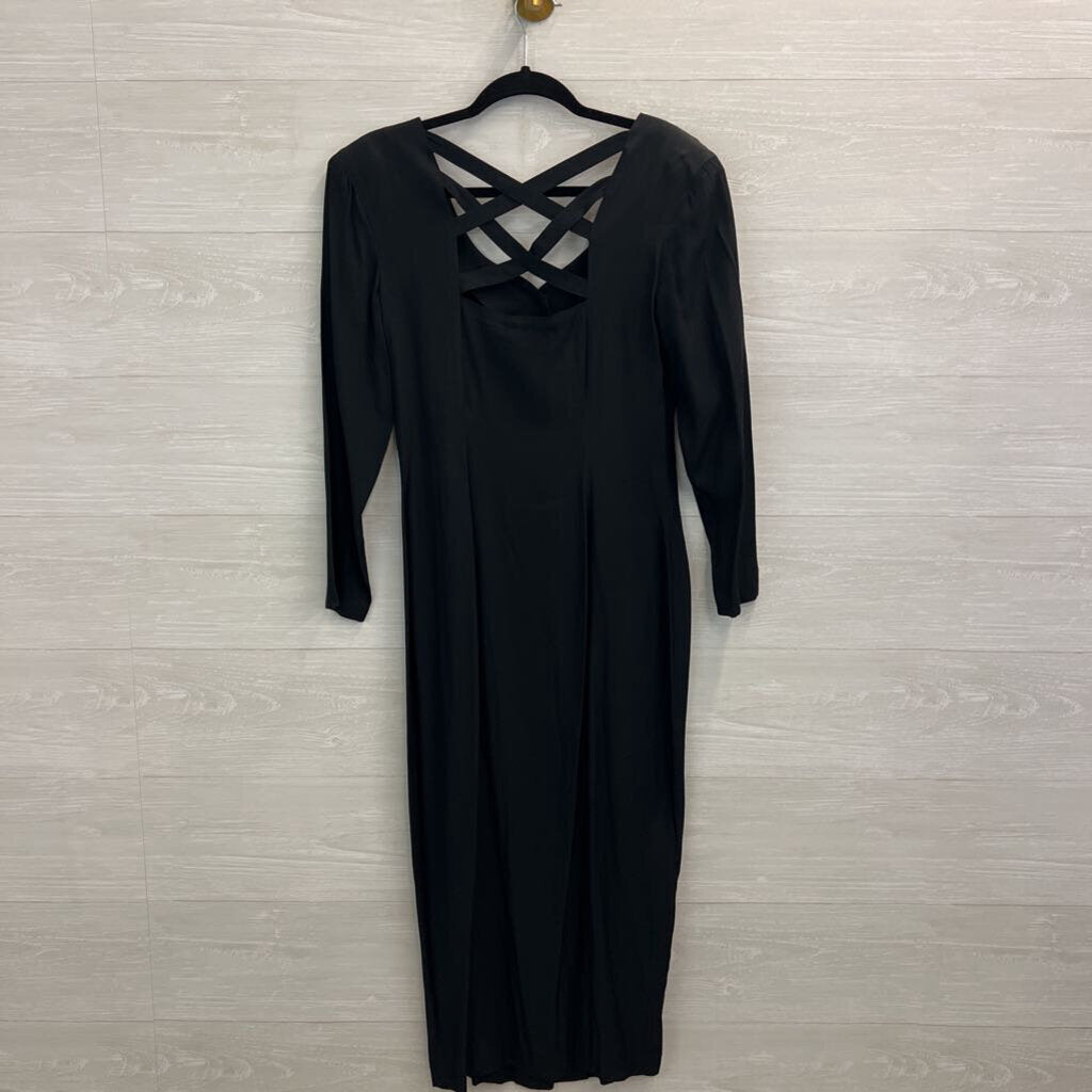 Vintage Marmie West Black Long Sleeve Button Front Maxi Dress 7/8