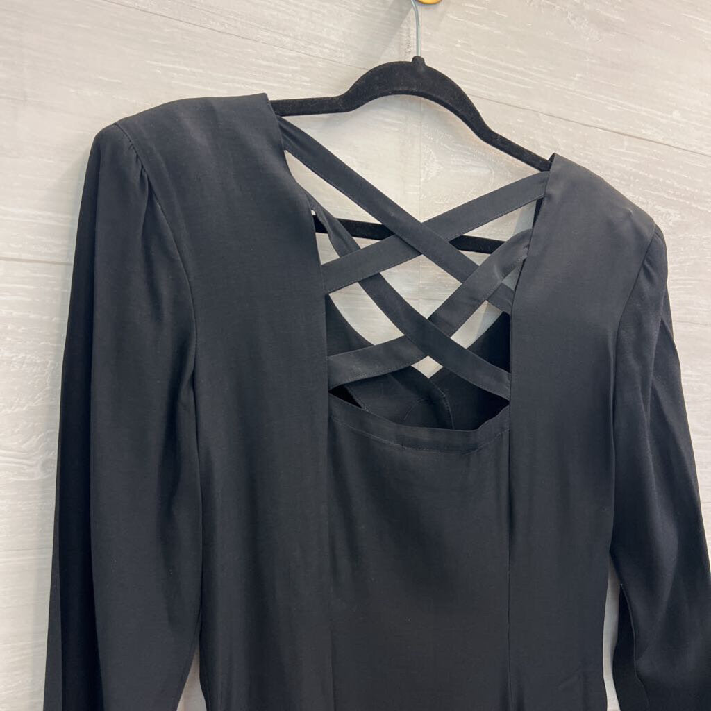 Vintage Marmie West Black Long Sleeve Button Front Maxi Dress 7/8