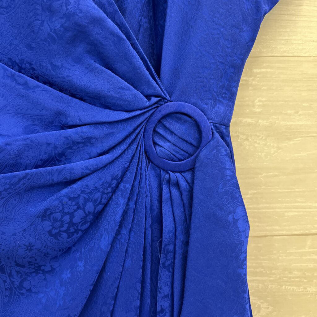Vintage Pat Argenti Royal Blue Print 100% Silk Short Sleeve Dress 4 Petite