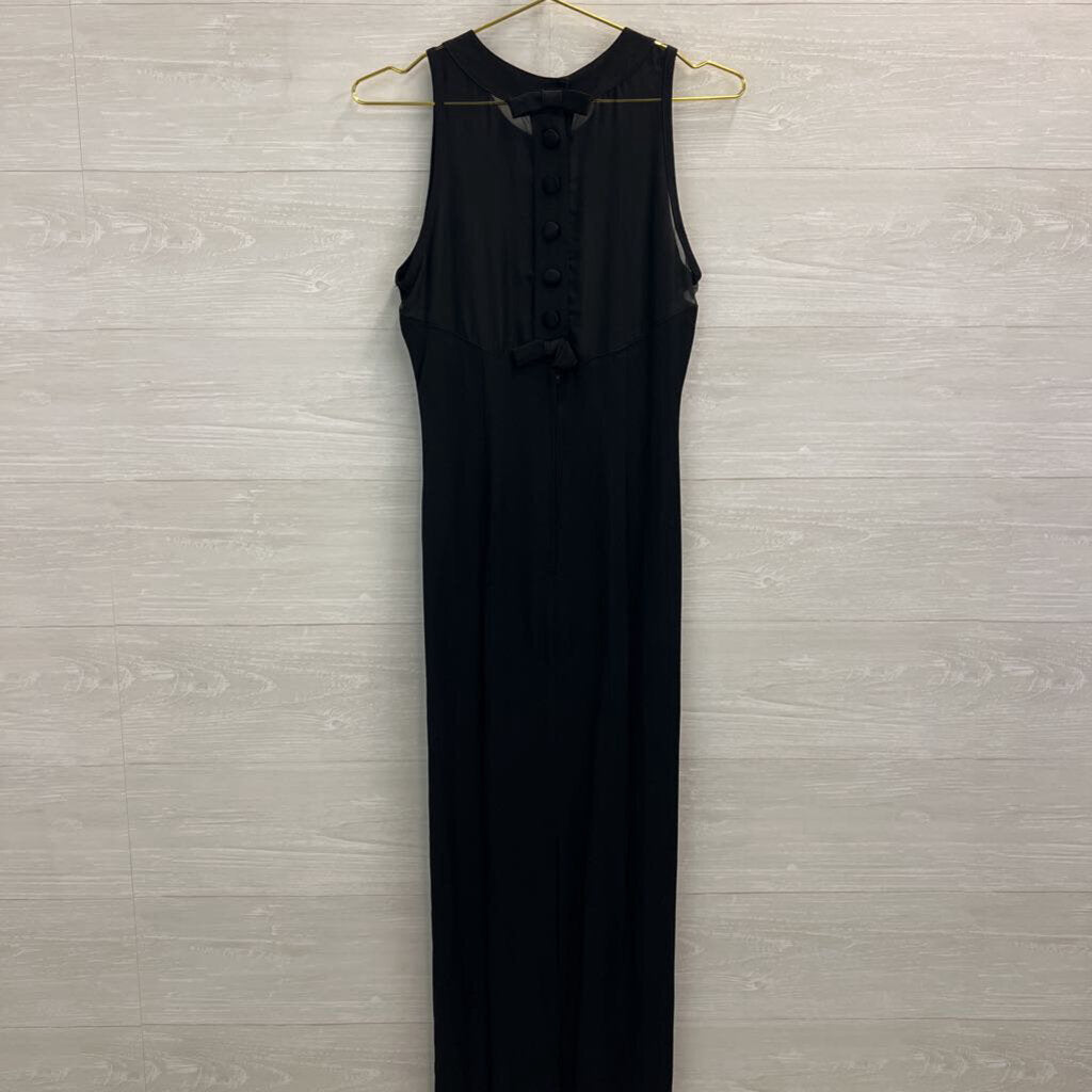 Vintage All That Jazz Black Sheer Top Bow Detail Maxi Dress 7/8