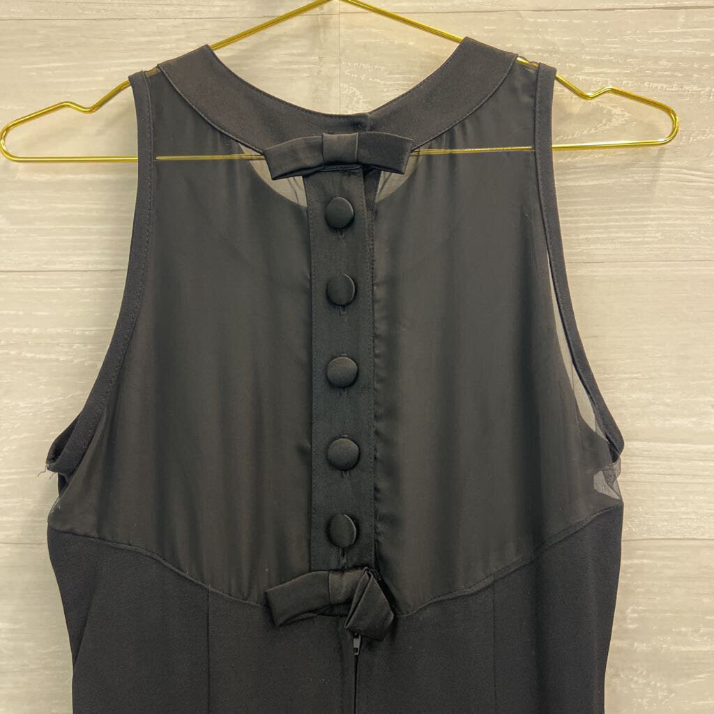 Vintage All That Jazz Black Sheer Top Bow Detail Maxi Dress 7/8