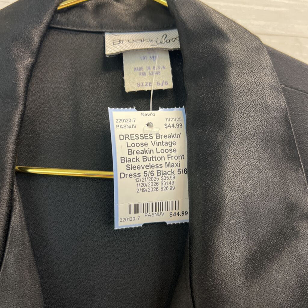 Vintage Breakin Loose Black Button Front Sleeveless Maxi Dress 5/6