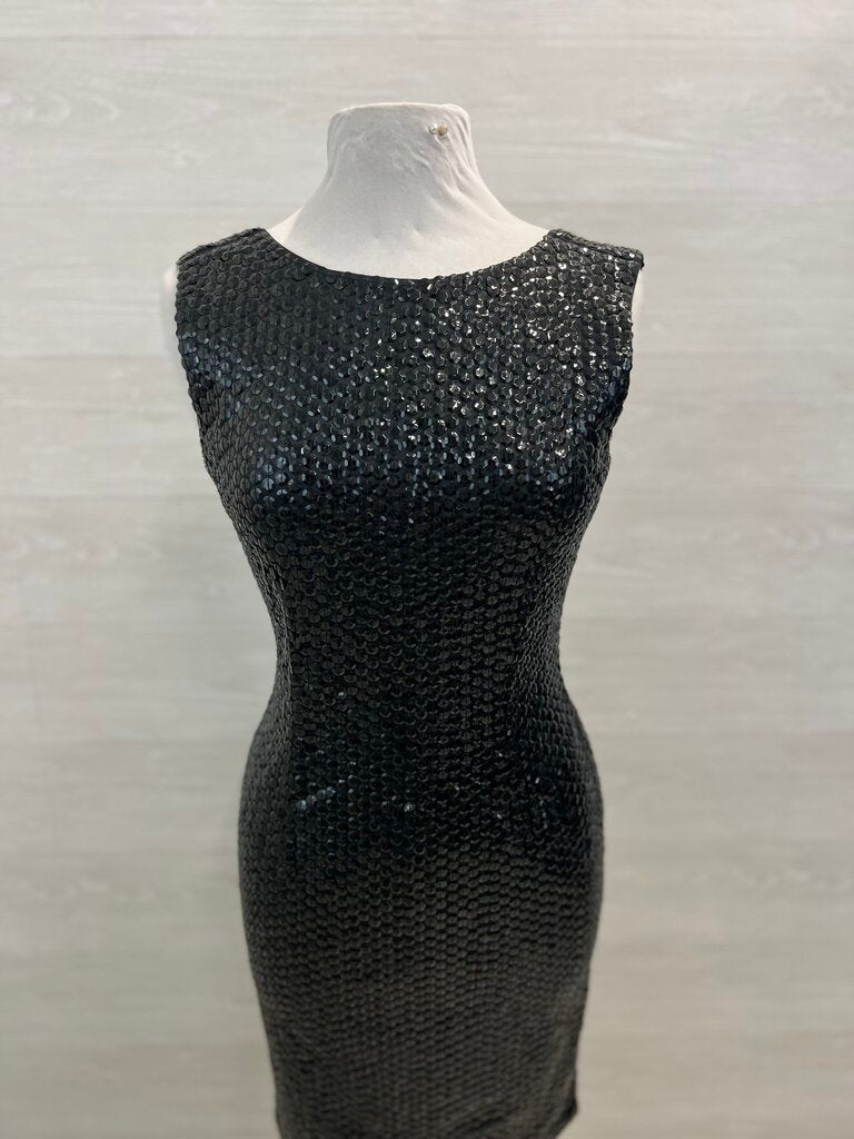 Vintage Black Tie Black Sequin Midi Dress 8