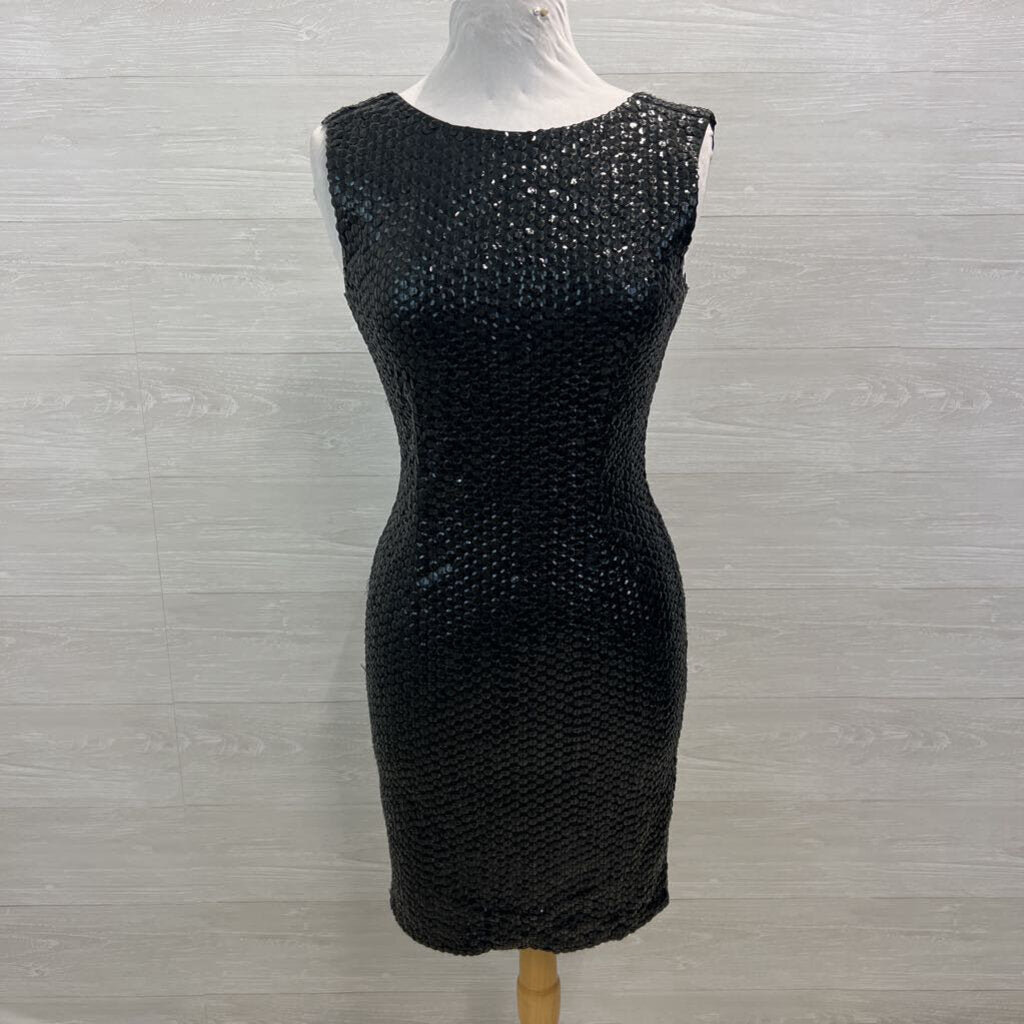 Vintage Black Tie Black Sequin Midi Dress 8
