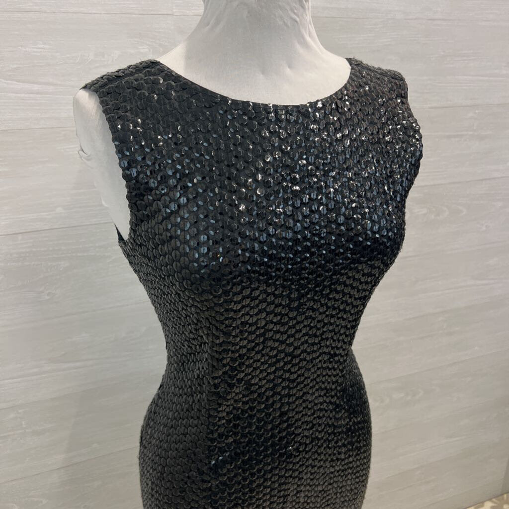 Vintage Black Tie Black Sequin Midi Dress 8