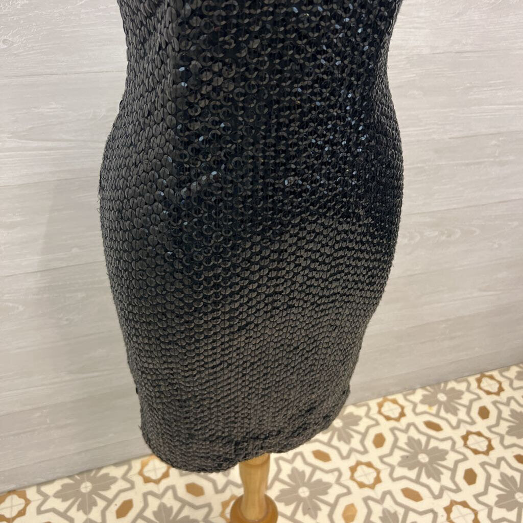 Vintage Black Tie Black Sequin Midi Dress 8