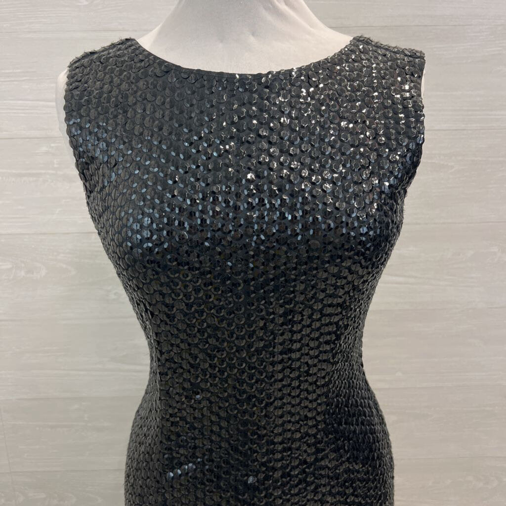 Vintage Black Tie Black Sequin Midi Dress 8