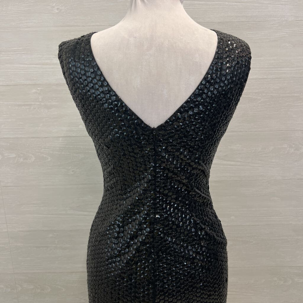 Vintage Black Tie Black Sequin Midi Dress 8