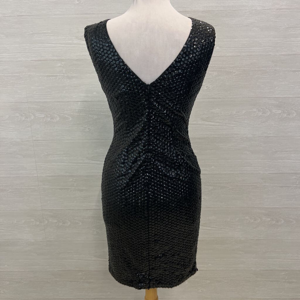 Vintage Black Tie Black Sequin Midi Dress 8