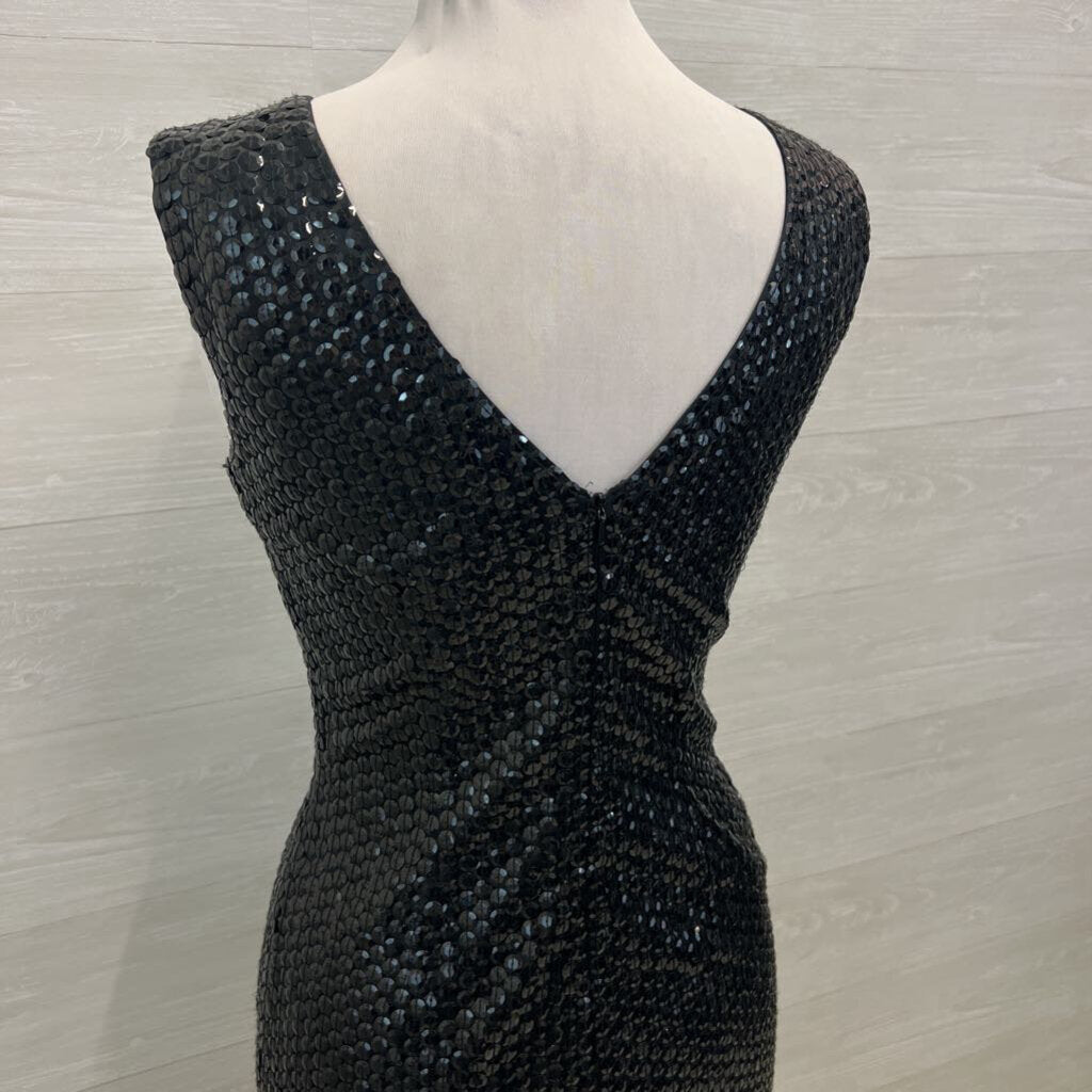 Vintage Black Tie Black Sequin Midi Dress 8