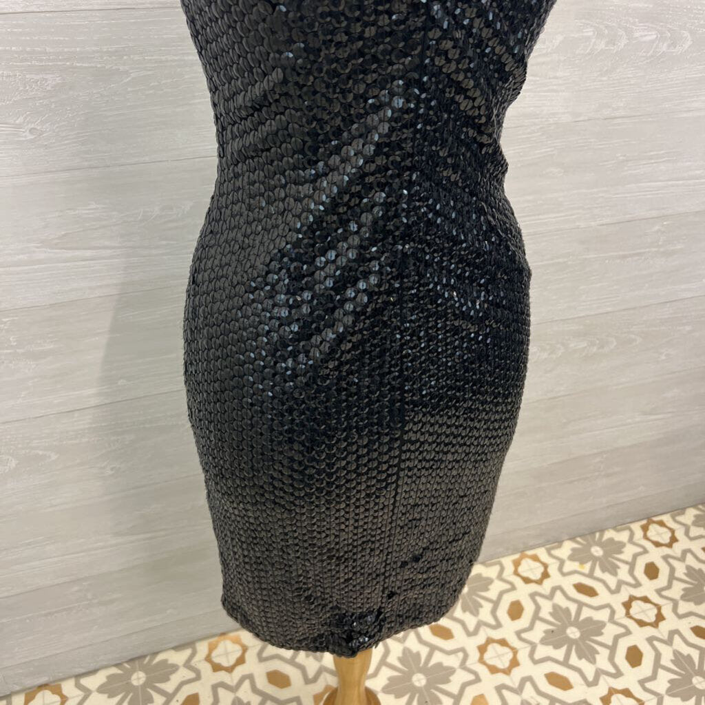 Vintage Black Tie Black Sequin Midi Dress 8