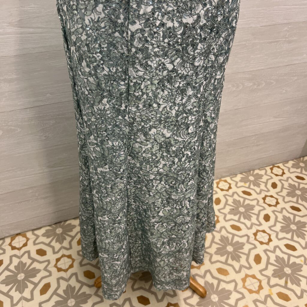 Jeanne Alexander Mint Green Sequin Lace Off Shoulder Long Formal Dress 10