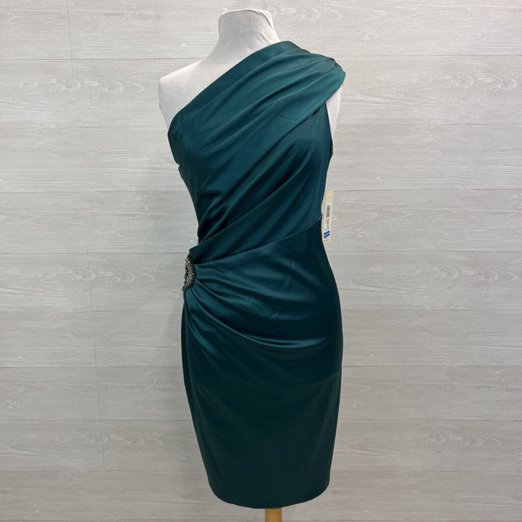 Eliza J Green Silky One Shoulder Short Formal Dress 12