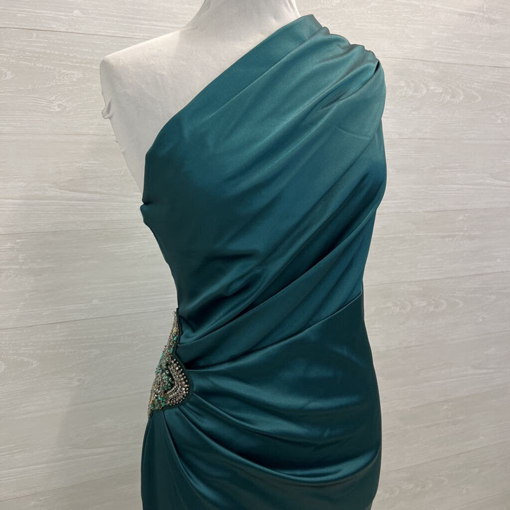 Eliza J Green Silky One Shoulder Short Formal Dress 12
