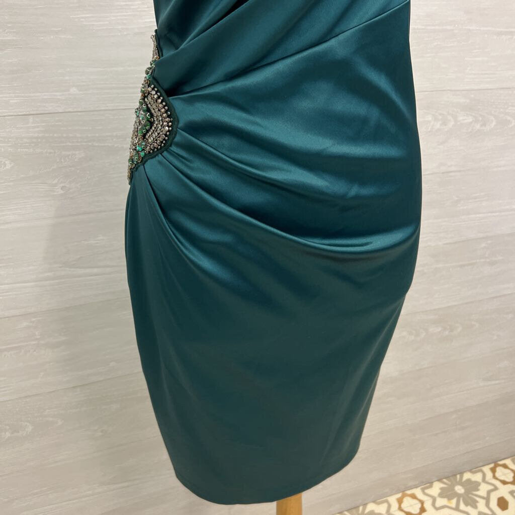 Eliza J Green Silky One Shoulder Short Formal Dress 12