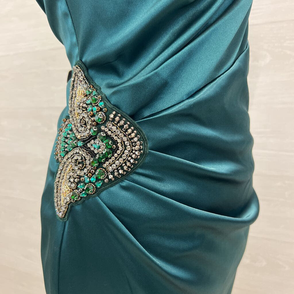 Eliza J Green Silky One Shoulder Short Formal Dress 12