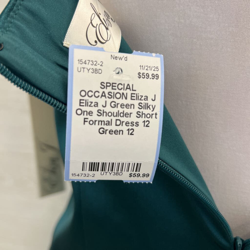 Eliza J Green Silky One Shoulder Short Formal Dress 12